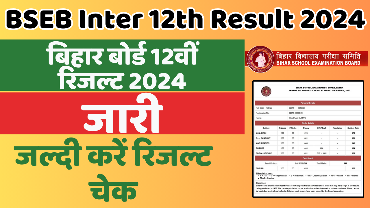BSEB Inter 12th Result 2024